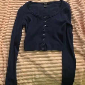 Button drown navy blue crop top
